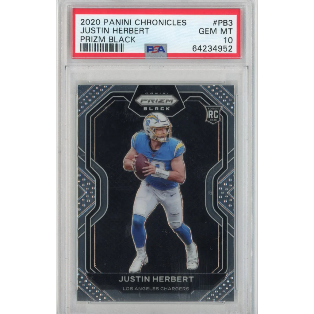 PSA Graded Justin Herbert Prizm Black Rookie Card from 2020 Panini Chronicles