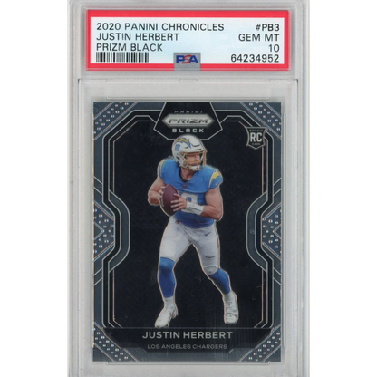PSA Graded Justin Herbert Prizm Black Rookie Card from 2020 Panini Chronicles