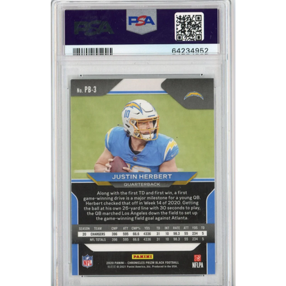 Slabbed Justin Herbert Prizm Black Rookie Card in PSA graded holder