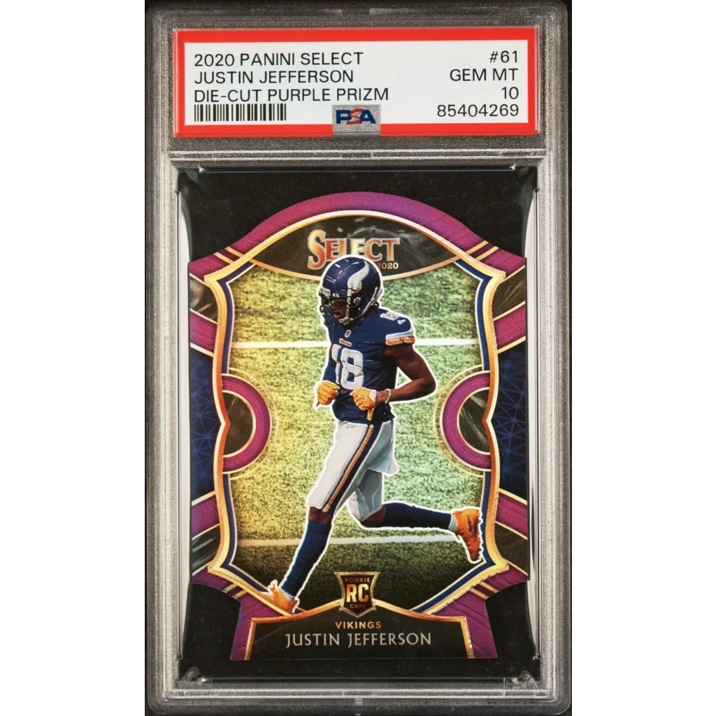 PSA Graded Justin Jefferson Purple Prizm Die-Cut Rookie Card 2020 Panini Select