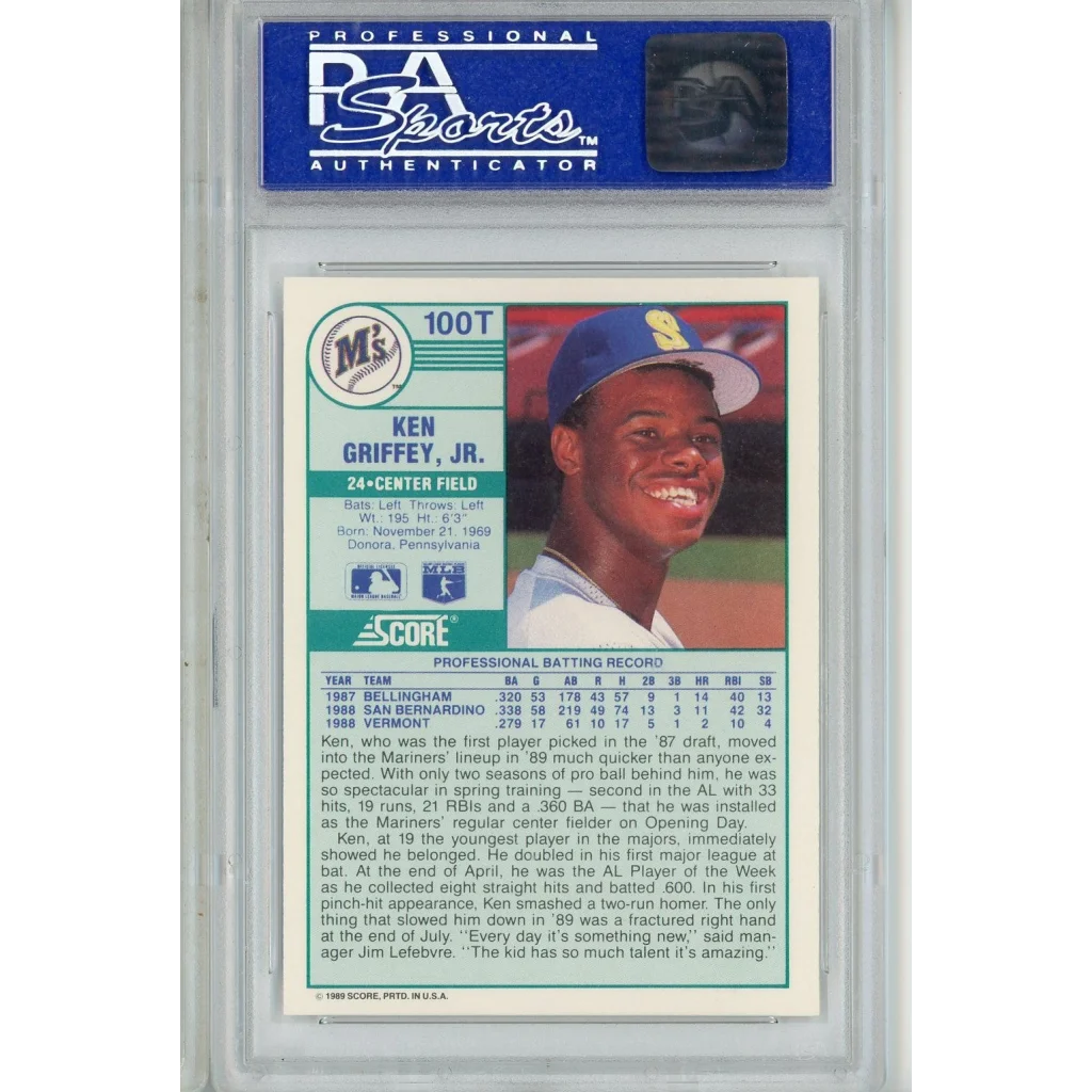 1986 Score Ken Griffey Jr baseball card graded by PSA from the PSA Graded Ken Griffey Jr 1986 and 1989 Score set