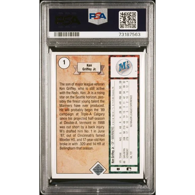 Graded Ken Griffey Jr 1989 Upper Deck Star Rookie Card PSA NM 7 on display