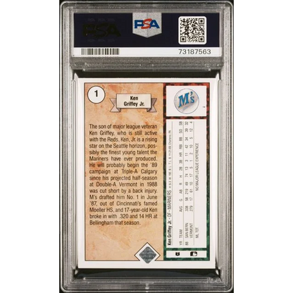 Graded Ken Griffey Jr 1989 Upper Deck Star Rookie Card PSA NM 7 on display