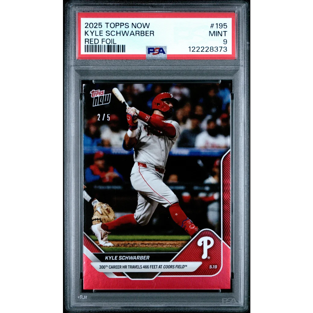 Mint PSA Graded 2025 Topps Now Kyle Schwarber Red Foil Card #195