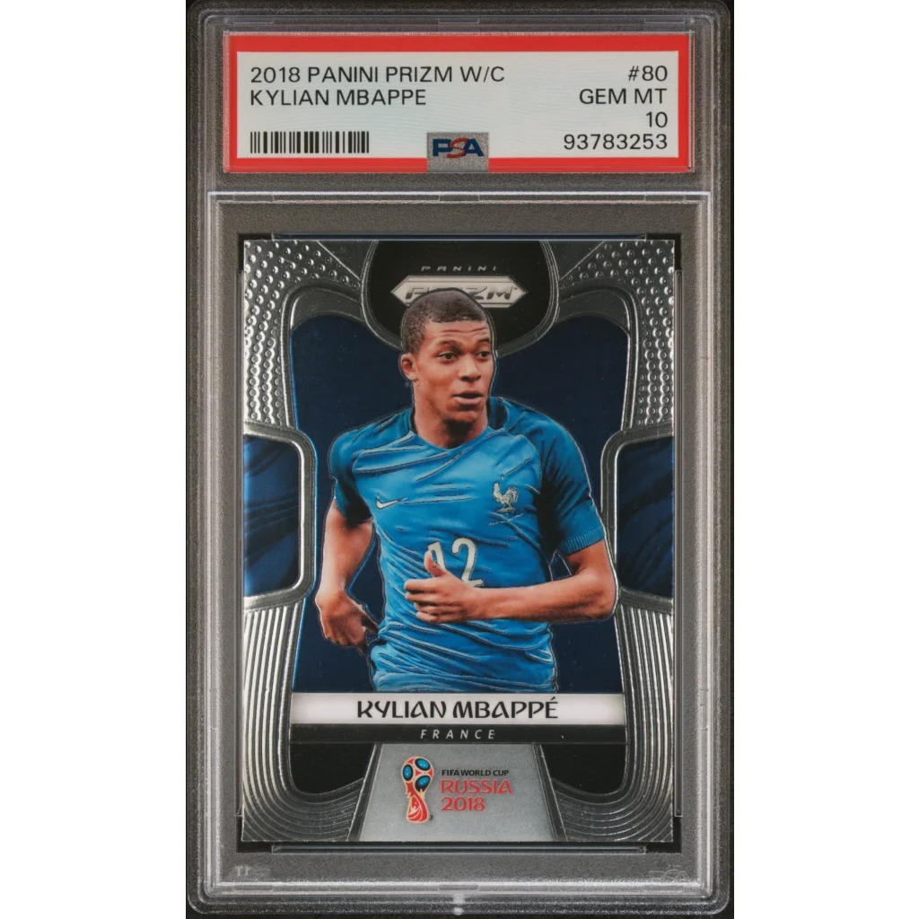 PSA graded 2018 Panini Prizm Kylian Mbappe soccer card front view