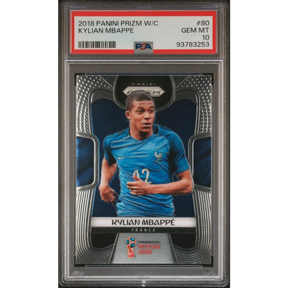 PSA graded 2018 Panini Prizm Kylian Mbappe soccer card front view