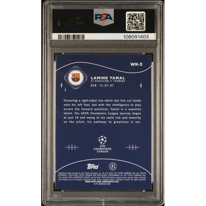 Blue and white Lamine Yamal PSA graded 2023 Topps Chrome Wonderkids rookie card