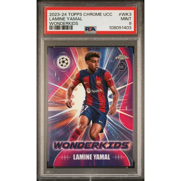 PSA graded Lamine Yamal 2023 Topps Chrome UCC Wonderkids rookie card
