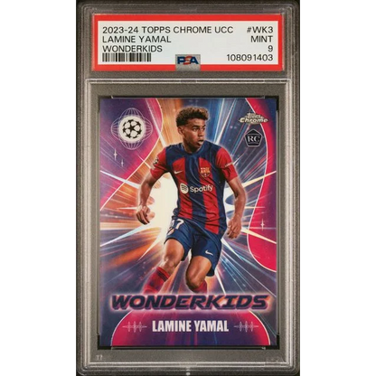 PSA graded Lamine Yamal 2023 Topps Chrome UCC Wonderkids rookie card