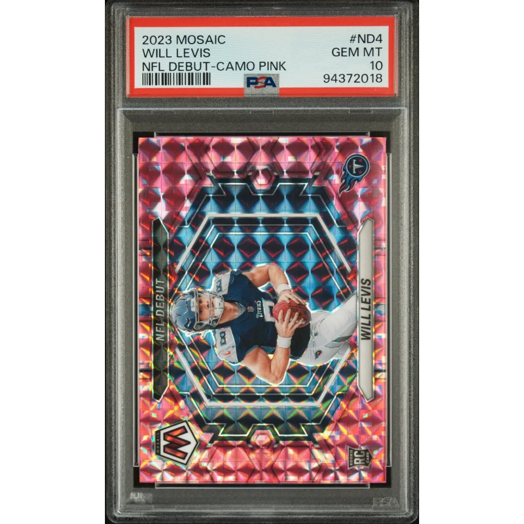 PSA-graded 2023 Mosaic Will Levis NFL Debut Camo Pink football card