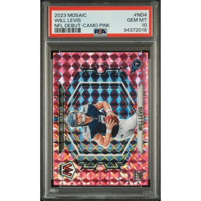 PSA-graded 2023 Mosaic Will Levis NFL Debut Camo Pink football card
