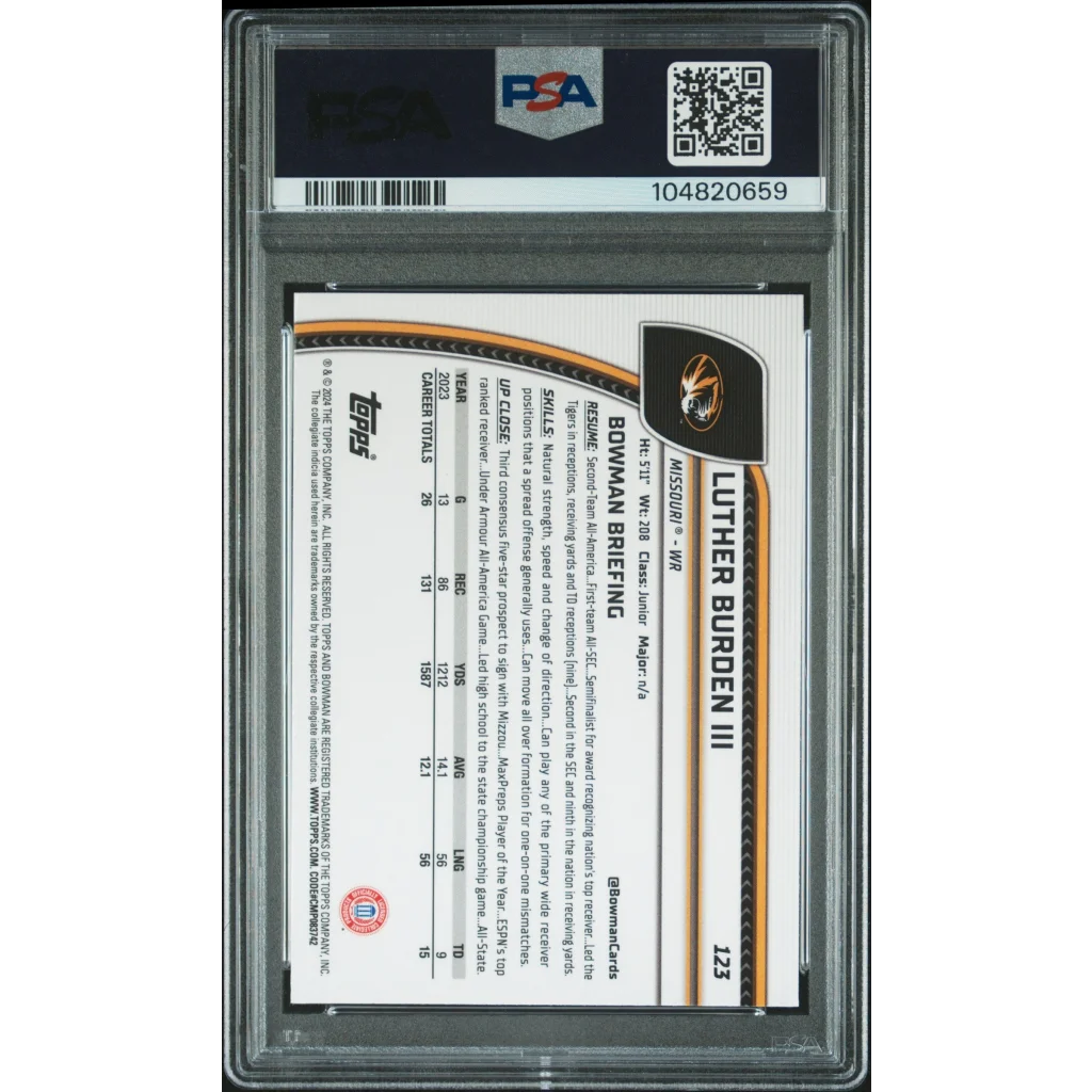 PSA graded Luther Burden III 2024 Bowman U Sapphire card