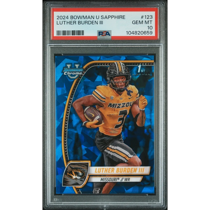 PSA graded Luther Burden III 2024 Bowman U Sapphire football card