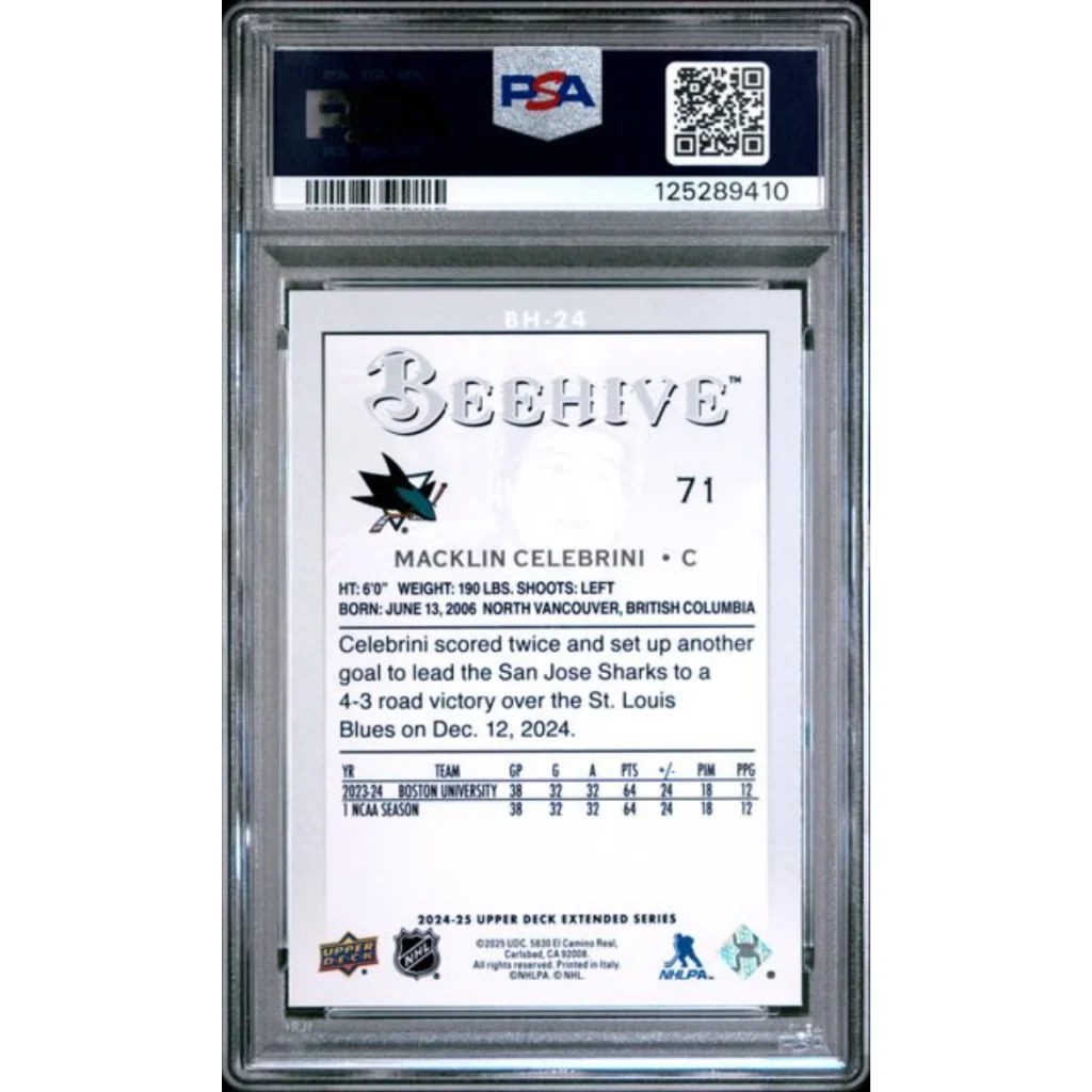 PSA Graded Macklin Celebrini 2024 Upper Deck Extended Rookie Card