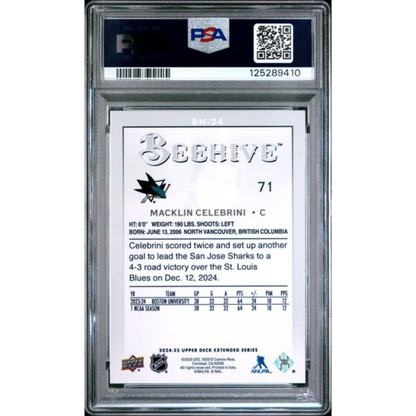 PSA Graded Macklin Celebrini 2024 Upper Deck Extended Rookie Card