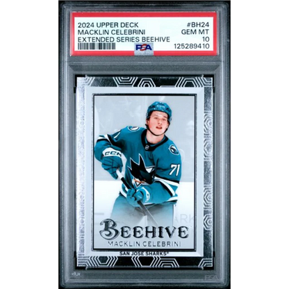 PSA graded Macklin Celebrini 2024 Upper Deck Sharks rookie card