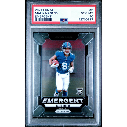 PSA Graded Malik Nabers 2024 Panini Prizm Emergent Rookie Card for NFL fans