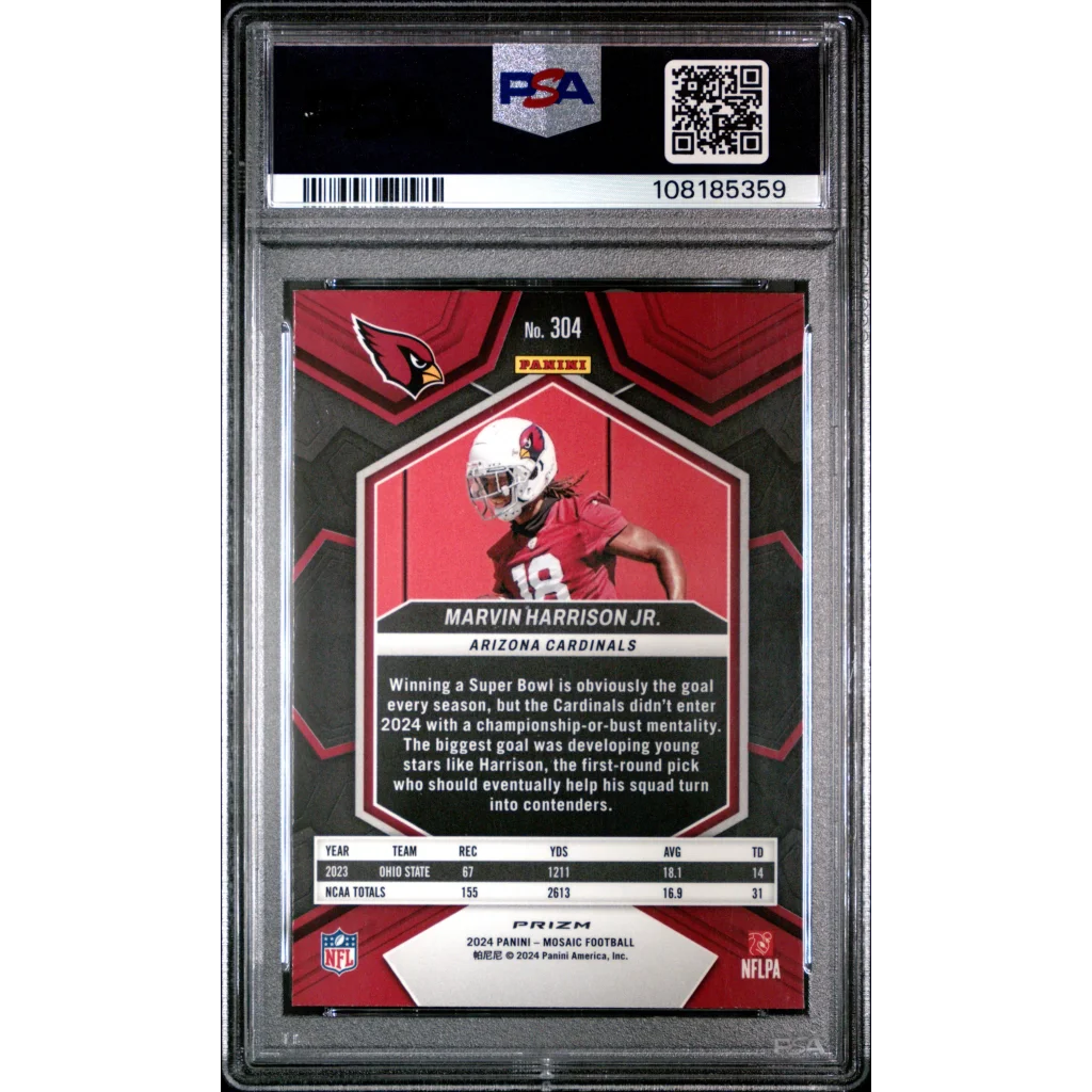 PSA Graded Marvin Harrison Jr Cardinals Mosaic Rookie Card for football fans
