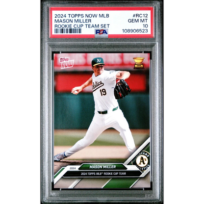 PSA graded Mason Miller Oakland Athletics rookie baseball card on display