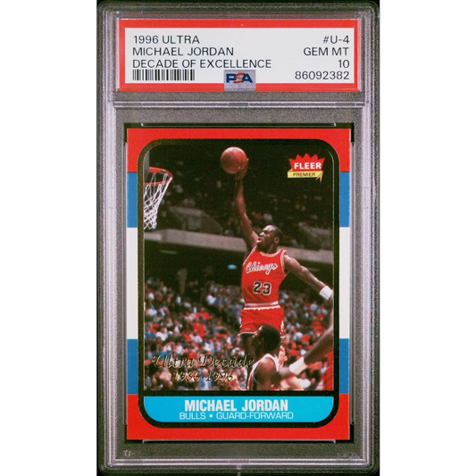 1996 Ultra Michael Jordan Decade of Excellence card, vibrant red blue design