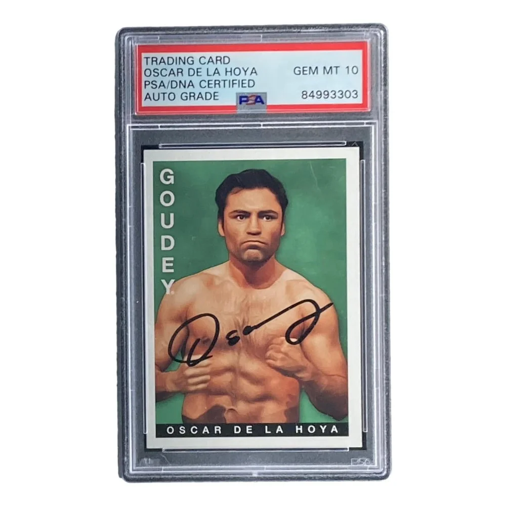 Graded Oscar De La Hoya autographed boxing card in PSA HOF authentic case