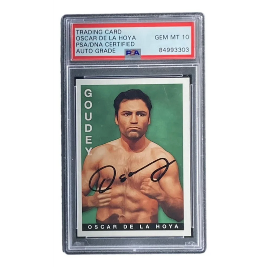 Graded Oscar De La Hoya autographed boxing card in PSA HOF authentic case