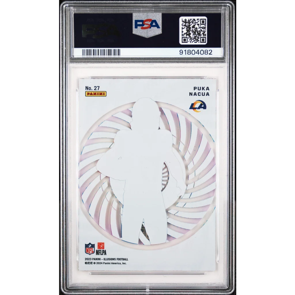 2013 Panini football card featuring Puka Nacua numbered 27 from the PSA Graded 2023 Illusions Mystique Rookie Card