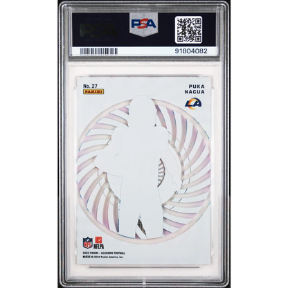 2013 Panini football card featuring Puka Nacua numbered 27 from the PSA Graded 2023 Illusions Mystique Rookie Card