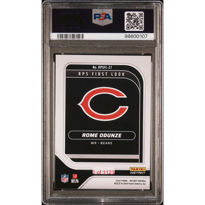 Graded Rome Odunze 2024 Panini NFL Rookie Card in PSA case