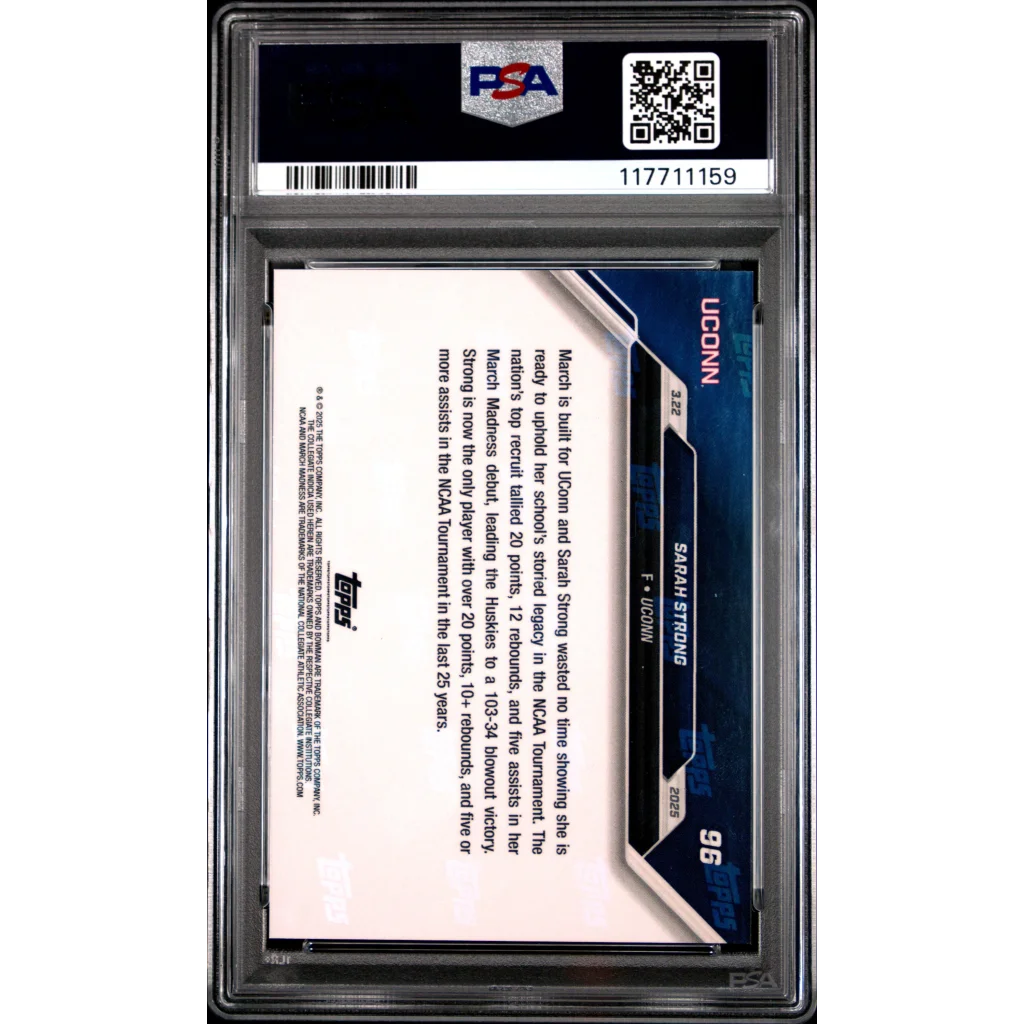 1980s-style blue and white PSA Graded Sarah Strong 2024 Bowman basketball card