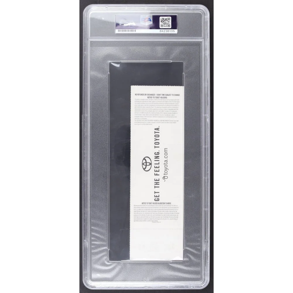 Graded and encapsulated Toyota car ad on PSA graded Shaq NBA ticket from 2001 Lakers game