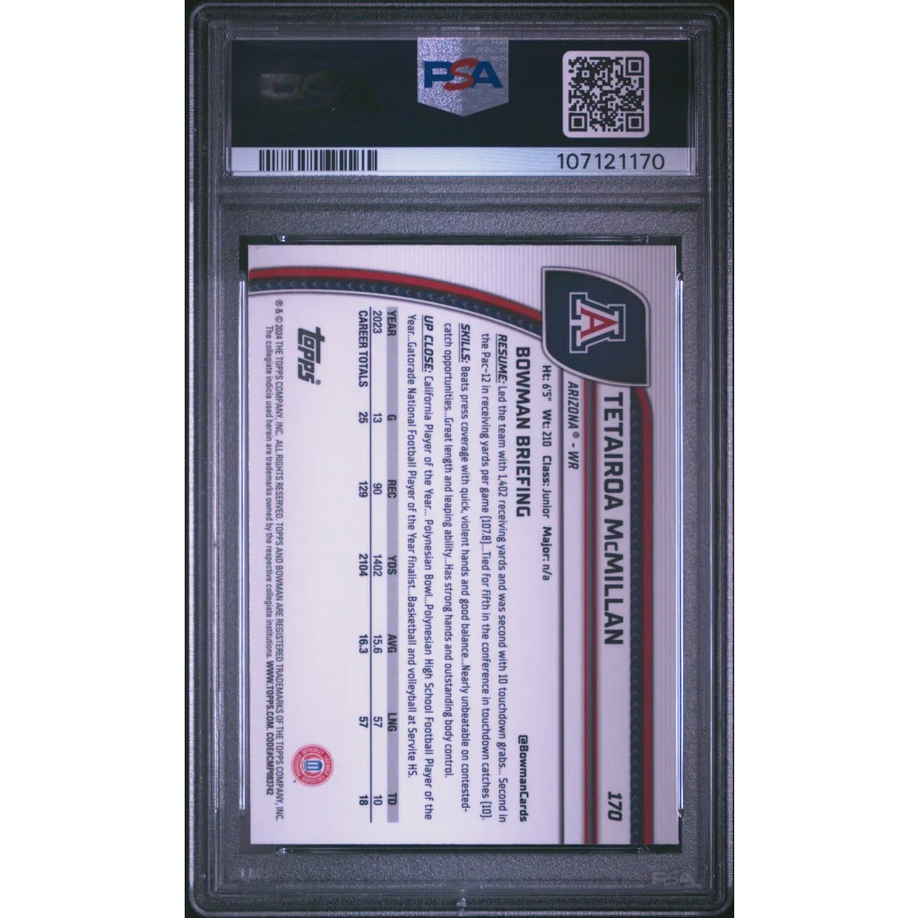 PSA graded 2018 Topps Chrome Tetairoa McMillan Arizona Wildcats card #379