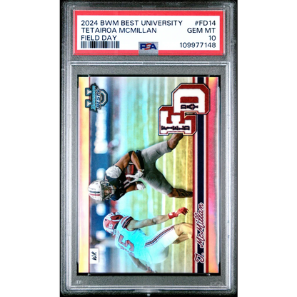 PSA Graded Tetairoa McMillan football trading card on display