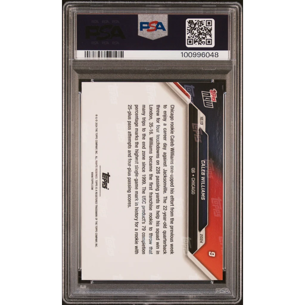 PSA Graded Topps Now Caleb Williams Football Card on display