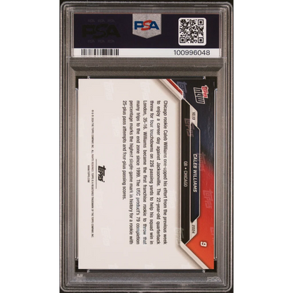 PSA Graded Topps Now Caleb Williams Football Card on display