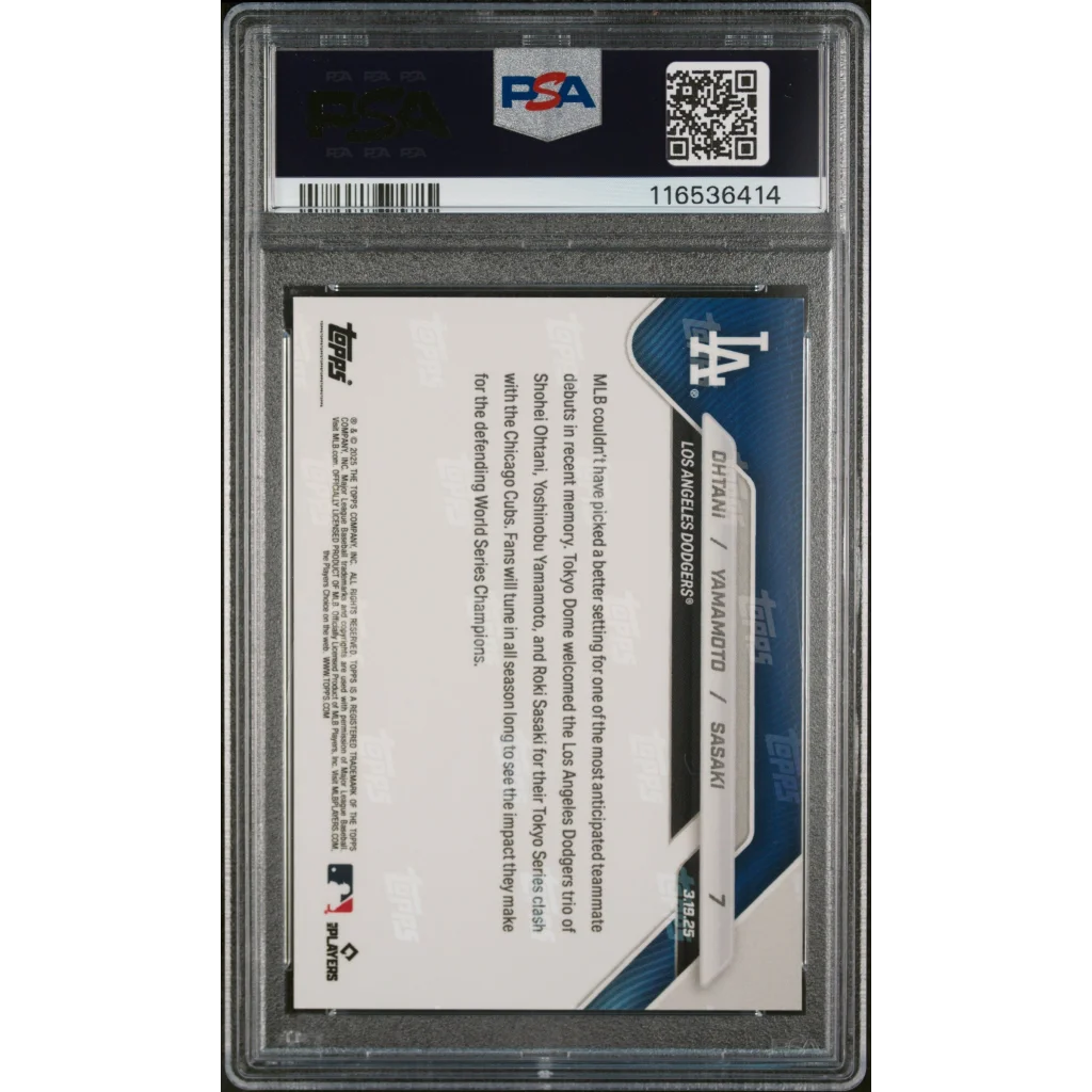 PSA graded Topps Now Ohtani Yamamoto Sasaki Dodgers triple card