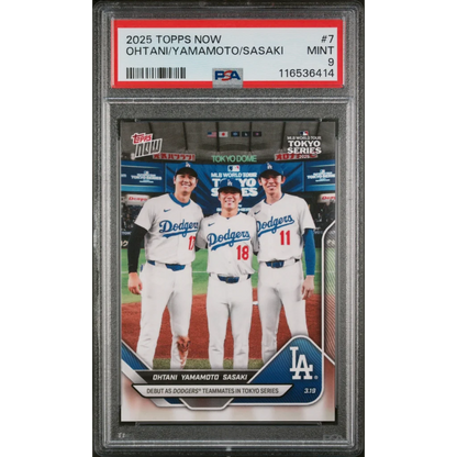 PSA graded Topps Now Dodgers Ohtani Yamamoto Sasaki triple card
