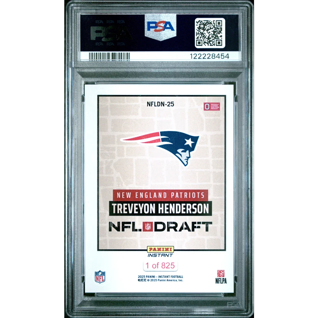 PSA graded Treveon Henderson 2019 Panini NFL Draft Patriots card 3/825