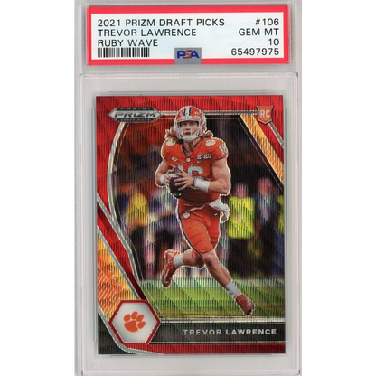 PSA graded Trevor Lawrence Ruby Wave Prizm Rookie Card 2021 Draft Picks football card