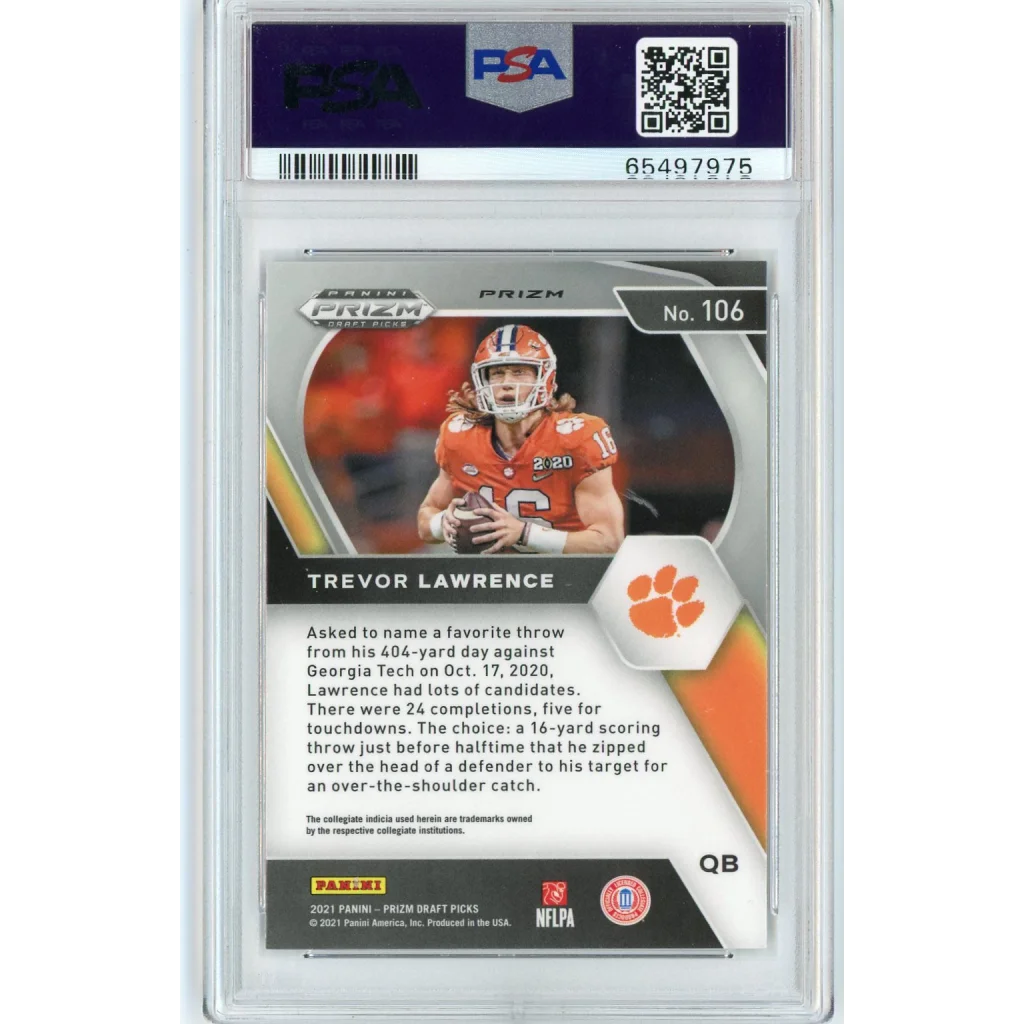 PSA graded Trevor Lawrence Ruby Wave Prizm Rookie Card football card image