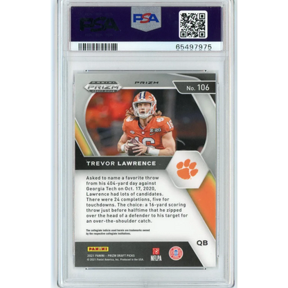 PSA graded Trevor Lawrence Ruby Wave Prizm Rookie Card football card image