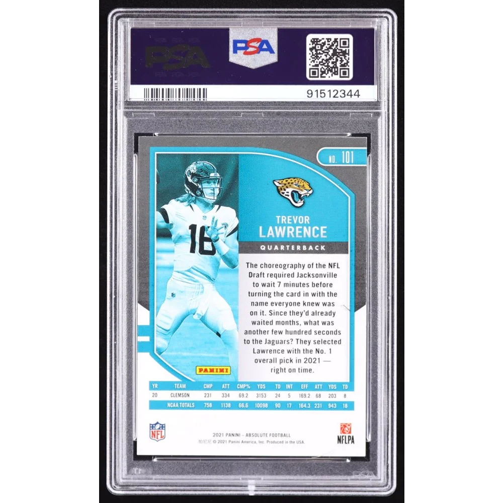 PSA graded Trevor Lawrence 2021 Panini Absolute Football rookie card for collectors