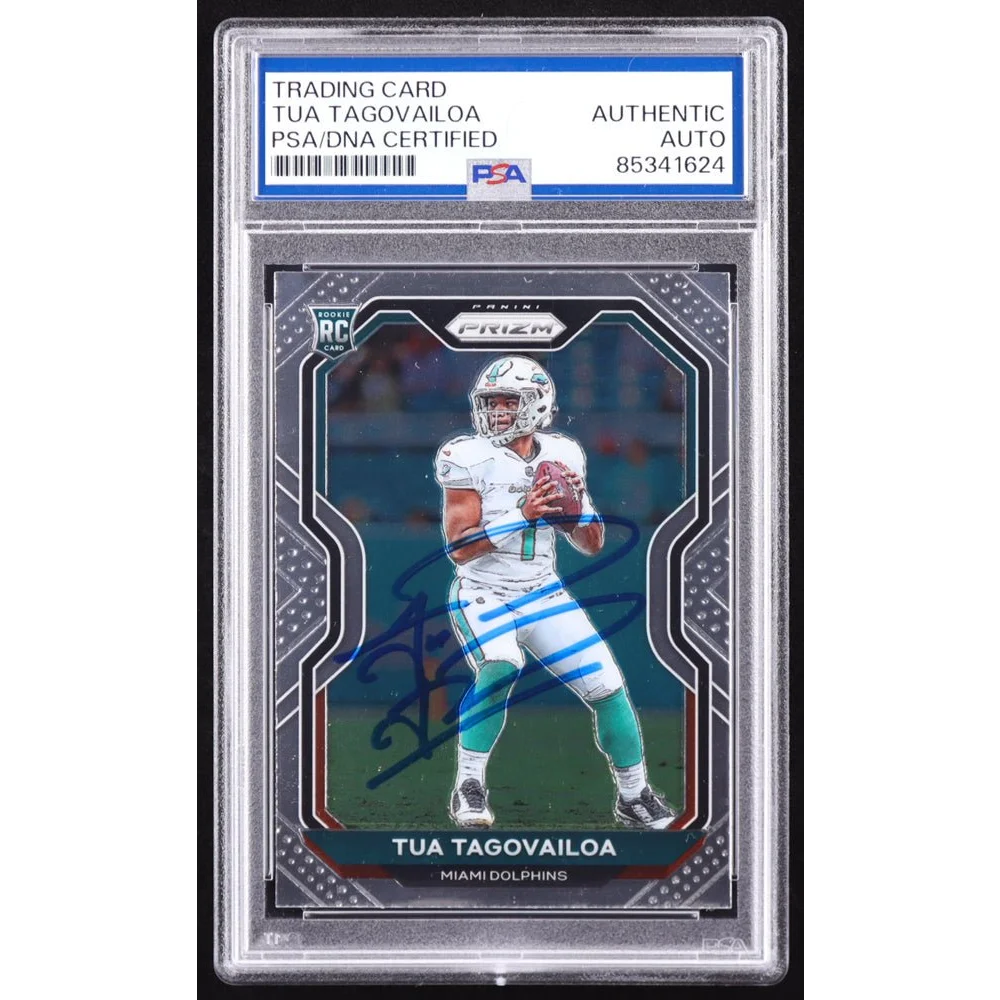 PSA graded Tua Tagovailoa signed rookie football card with authentic autograph