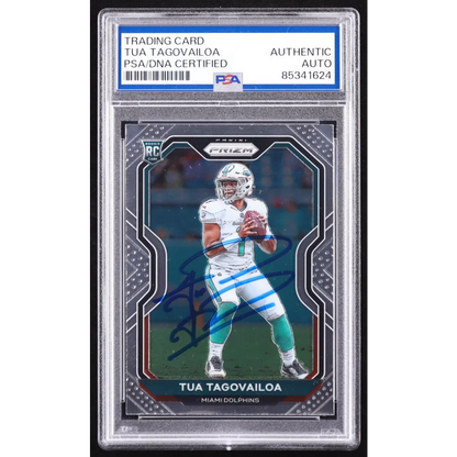 PSA graded Tua Tagovailoa signed rookie football card with authentic autograph
