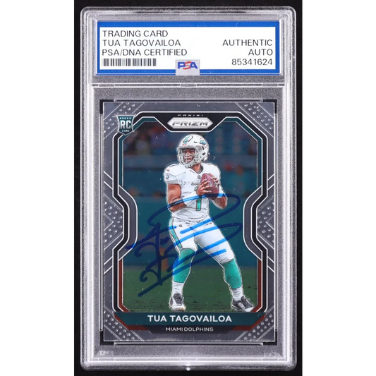 PSA graded Tua Tagovailoa signed rookie football card with authentic autograph