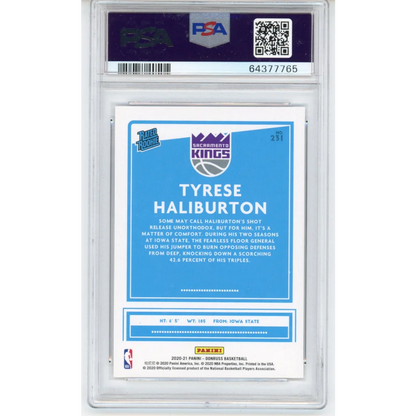 Graded Tyrese Haliburton 2020 Panini Donruss Rookie Basketball Card in PSA case