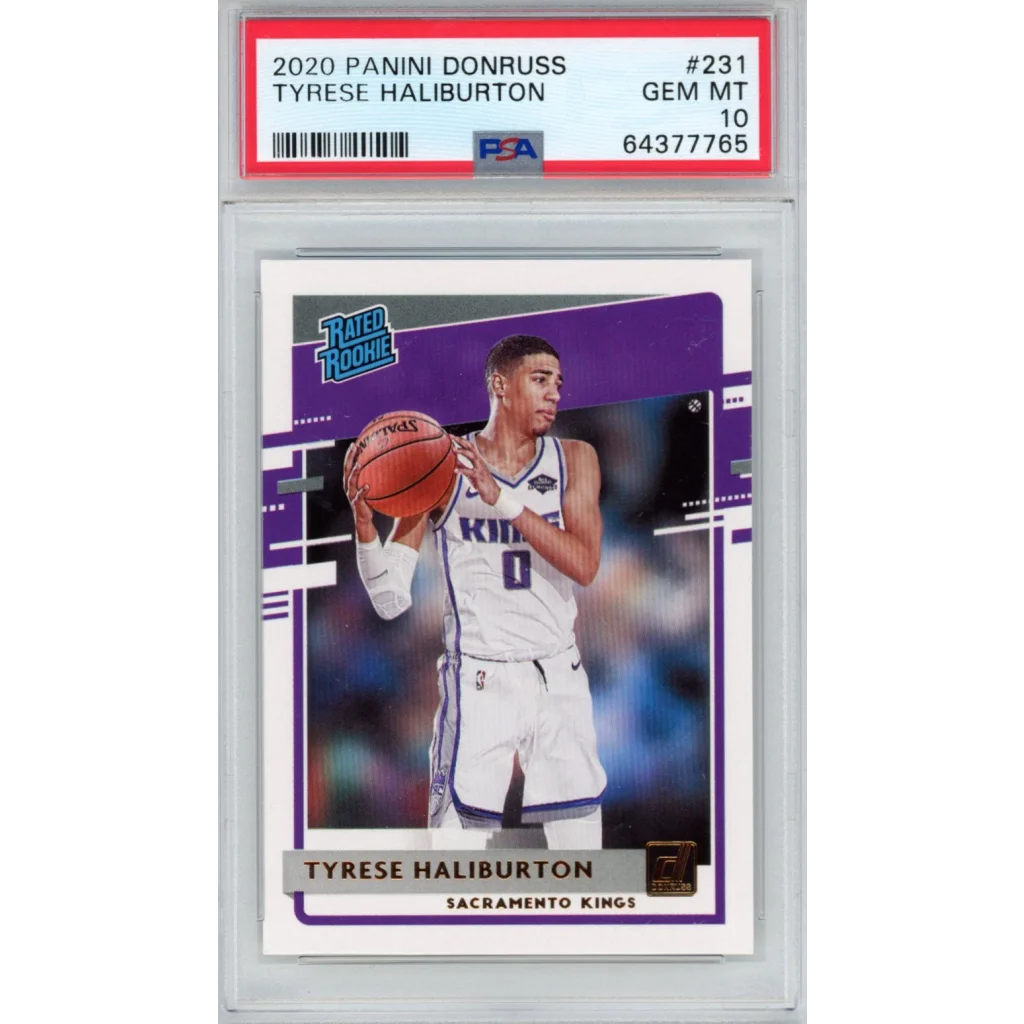 Image of PSA graded Tyrese Haliburton 2020 Panini Donruss rookie basketball card