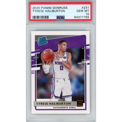 Image of PSA graded Tyrese Haliburton 2020 Panini Donruss rookie basketball card