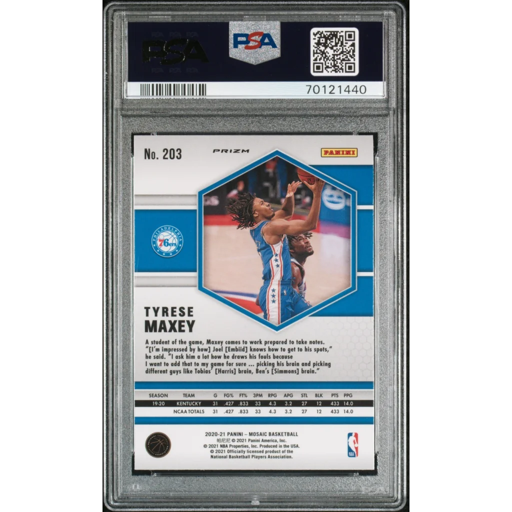 PSA graded 2023-24 Panini Prizm Tyrese Maxey rookie card 203