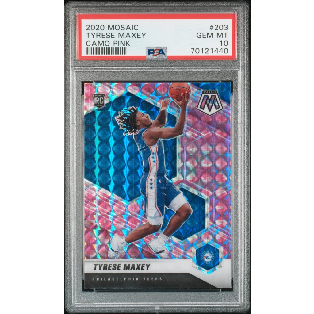 PSA graded 2020 Tyrese Maxey Mosaic camo pink rookie RC card